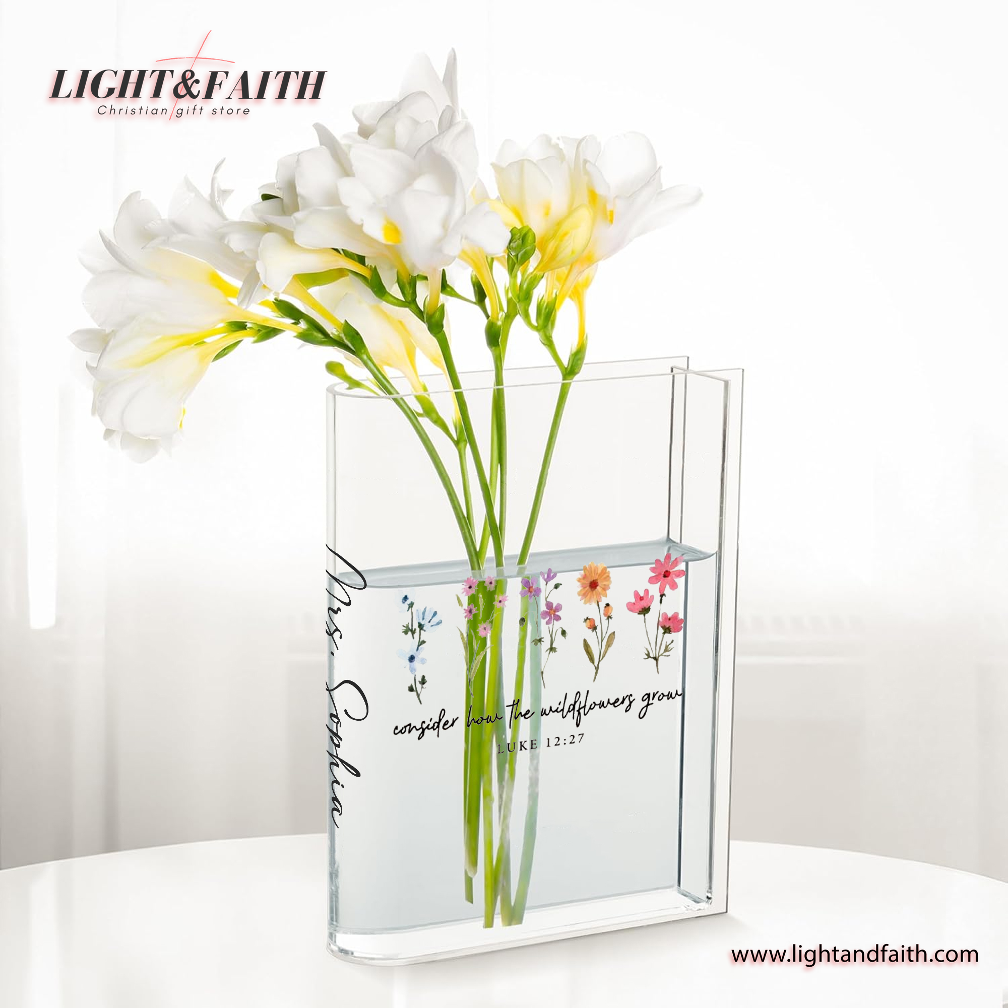 Consider How The Wildflower Grow Book Vase, Luke 12:27, Christian Book Vase, Faith Book Vase, Bible Verse Book Shaped Flower Vase